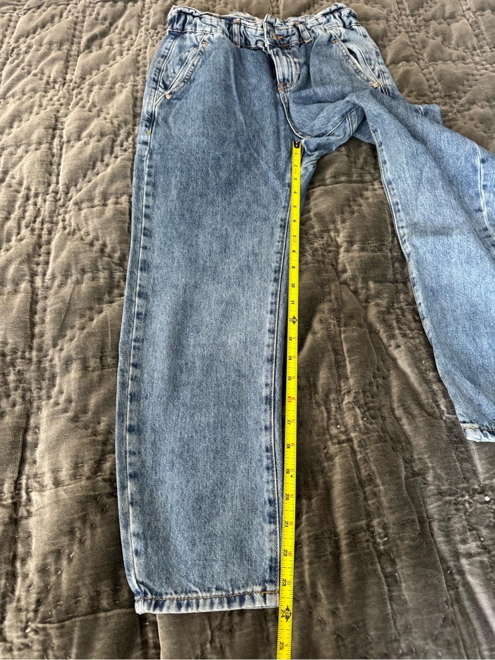 Zara Relaxed Medium Light Blue Denim Jeans with Paperbag Waist 0 - Picture 3 of 8